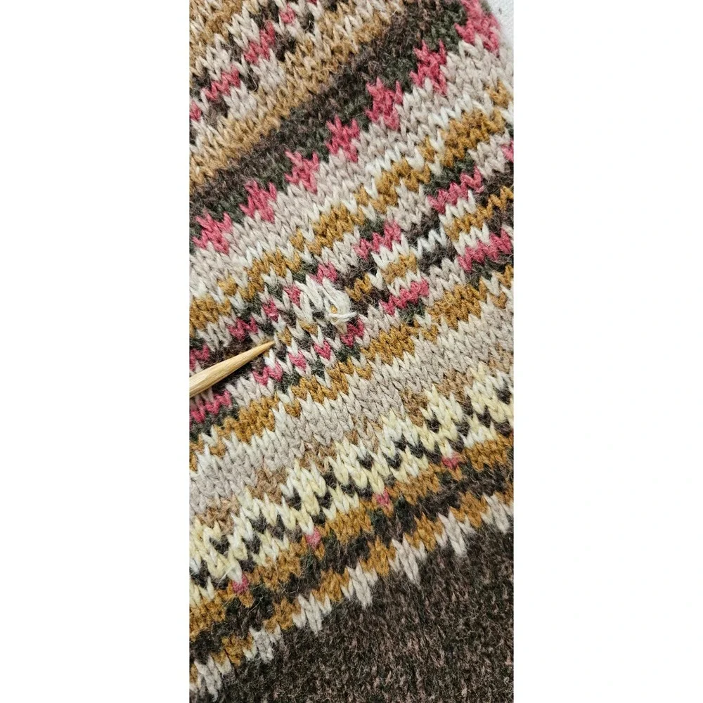 Heirloom Collectibles Brown Fair Isle Full Zip Cardigan Sweater Womens Small